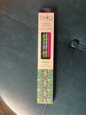 Swig Life Paradise Reusable Straw Set - Green & Pink